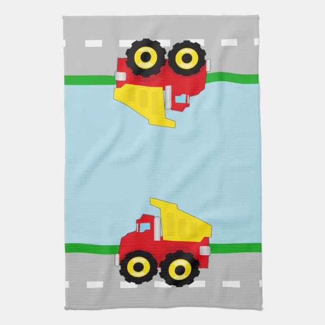 Kids Construction Dumptruck Kitchen Towel (Vertical)
