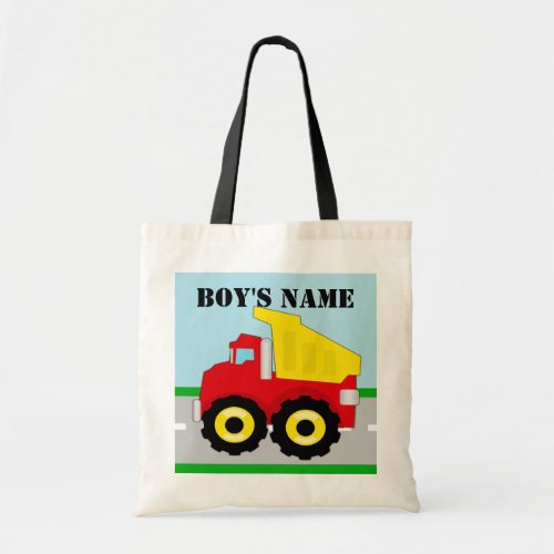 Kids Construction Dumptruck Personalized Name Tote Bag