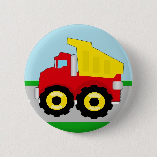 Kids Construction Dumptruck Pinback Button (Front)
