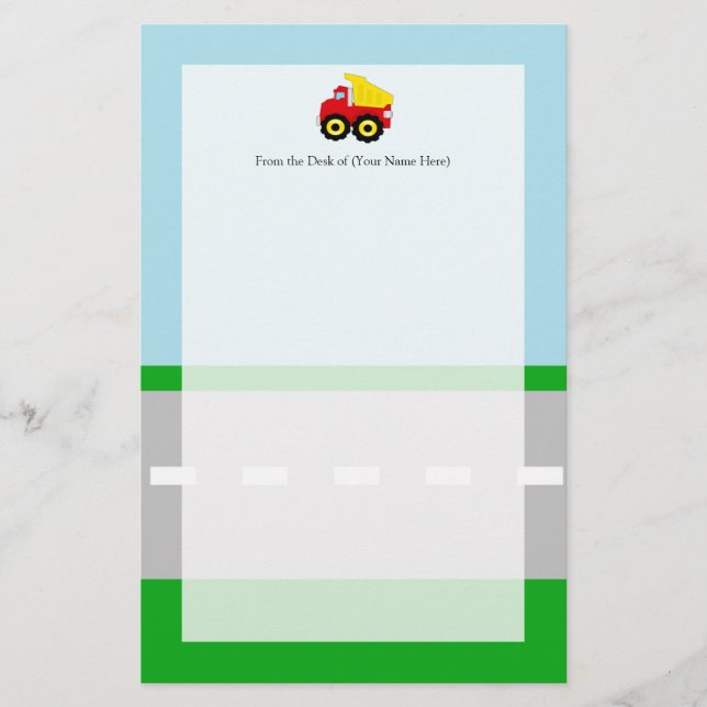 Kids Construction Dumptruck Stationery (Front)