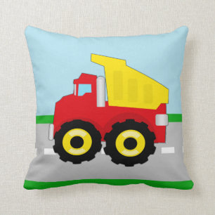 Kids Construction Dumptruck Throw Pillow