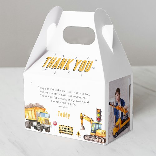 Kids Construction Photo Birthday Party Thank You Favor Boxes