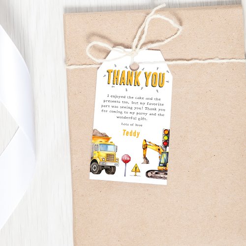 Kids Construction Photo Birthday Party Thank You Gift Tags