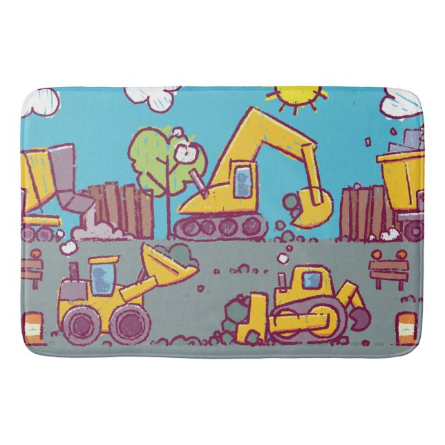 Kids Construction Themed Bath Mat or Rug (Front)