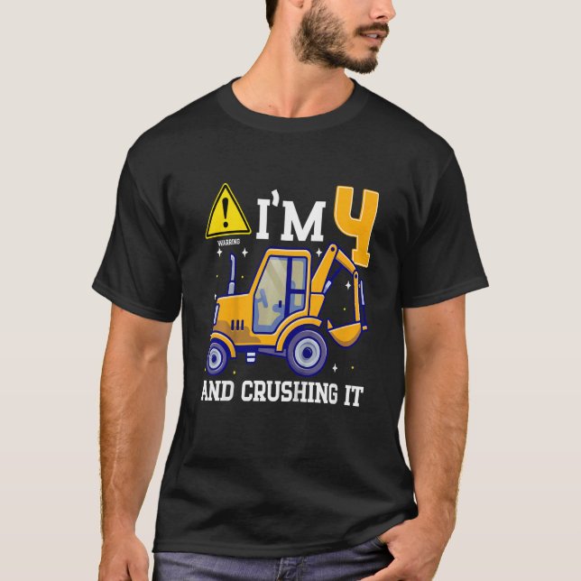 Kids Construction Truck 4th Birthday 4 Years Old D T-Shirt (Front)