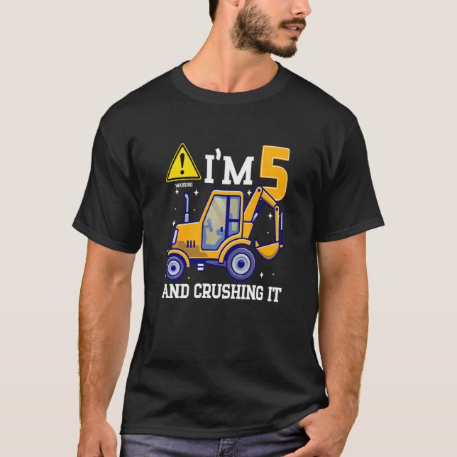Kids Construction Truck 5th Birthday 5 Years Old D T-Shirt (Front)