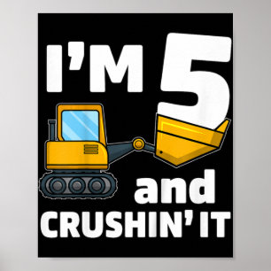 Kids Construction Truck 5th Birthday Boy 5 Year O Poster