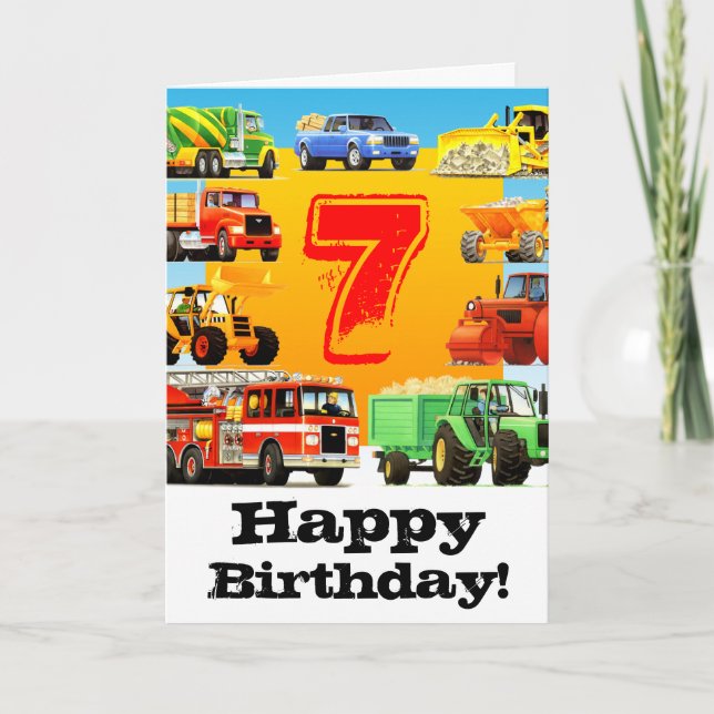 Kid's Construction Truck 7th Birthday Card (Front)