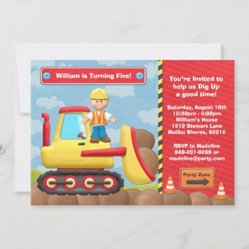 Kids Construction Truck Birthday Party Invitation