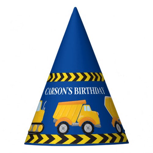 Kids Construction Truck Custom Blue Birthday Party Hat
