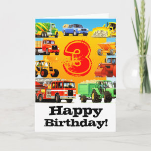 Kid's Construction Truck Happy 3rd Birthday Card