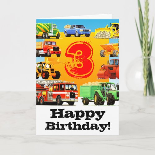 Kids Construction Truck Happy 3rd Birthday Card