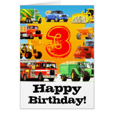 Kid's Construction Truck Happy 3rd Birthday Card