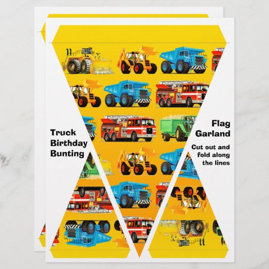 Kids Construction Truck Party Decorations Bunting (Front/Back)