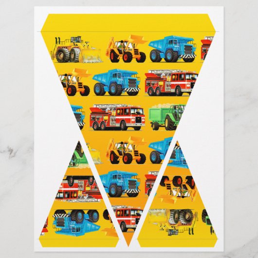 Kids Construction Truck Party Decorations Bunting (Back)