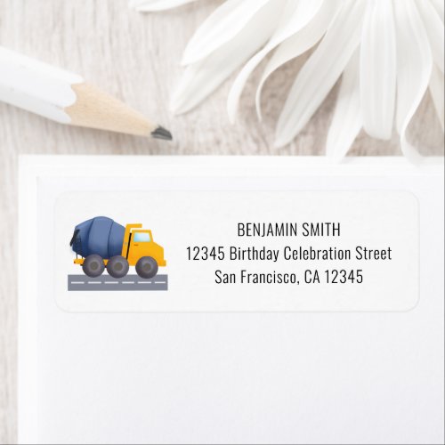 Kids Construction Truck Return Address  Label