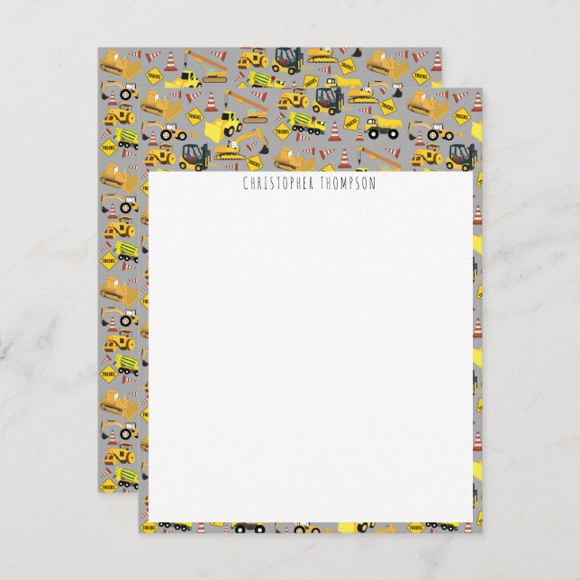 Kids Construction Trucks Pattern Children's Note Card (Front/Back)