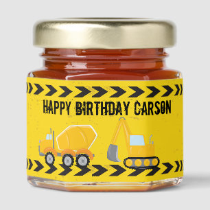 Kids Construction Vehicle Birthday Party Custom Honey Jar Favors