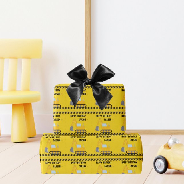 Kids Construction Vehicle Boys Birthday Custom Wrapping Paper (Creator Uploaded)