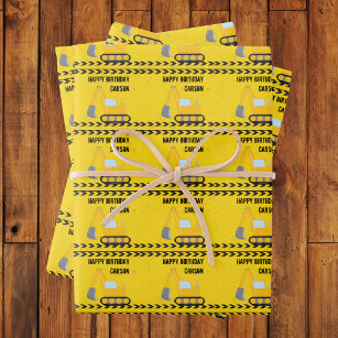 Construction Vehicle Boy Cool Custom Kids Birthday Wrapping Paper Sheets, Zazzle