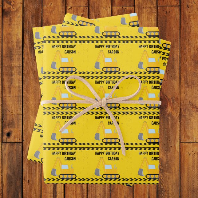 Kids Construction Vehicle Boys Birthday Custom Wrapping Paper Sheets (Creator Uploaded)