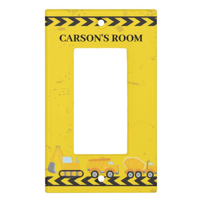 Kids Construction Vehicle Custom Boys Bedroom Light Switch Cover (Front)