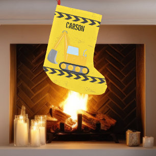 Kids Construction Vehicle Custom Boys Name Yellow Small Christmas Stocking
