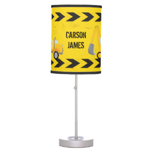 Kids Construction Vehicle Custom Boys Room Yellow Table Lamp