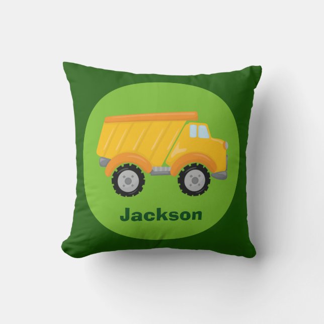 Kids Construction Vehicle Dump Truck Custom Boys Throw Pillow (Front)