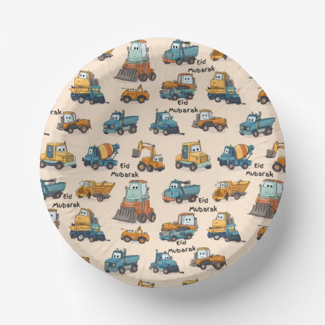 Kids Construction Vehicle Paper Bowls Cute Trucks  (Front)