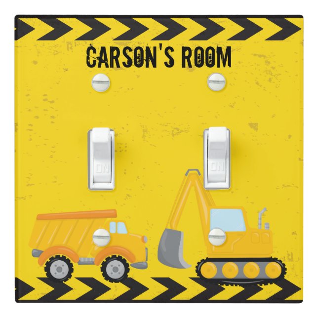 Kids Construction Vehicle Personalized Boys Room Light Switch Cover (In Situ)