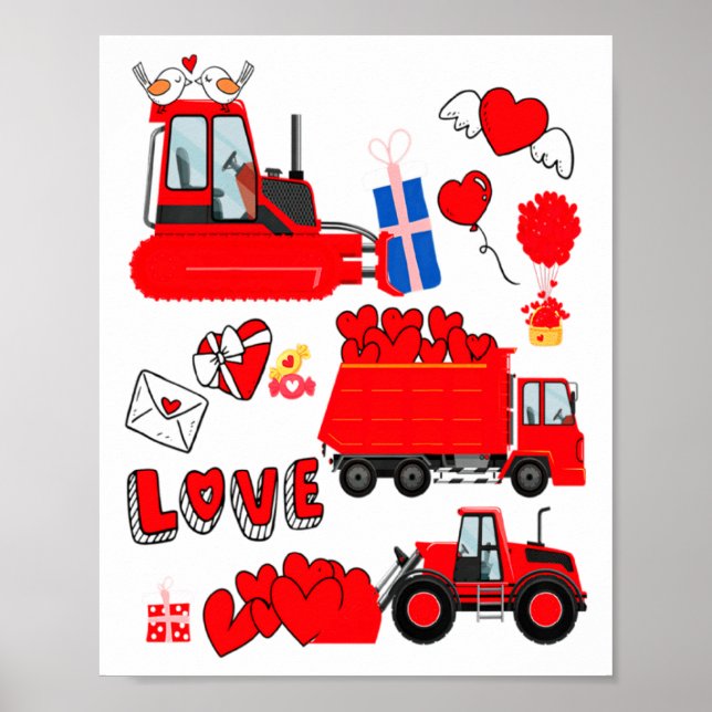 Kids Construction Vehicle Valentine Crane Truck Cu Poster (Front)