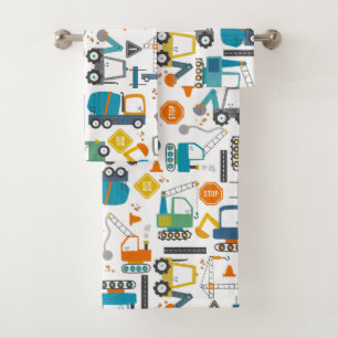 Kids Construction Vehicles Doodle Bath Towel Set