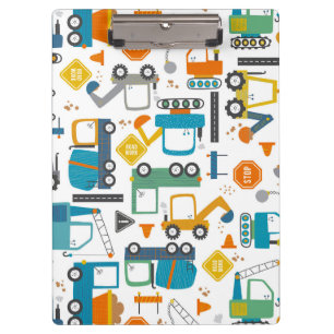 Kids Construction Vehicles Doodle Clipboard