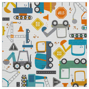 Kids Construction Vehicles Doodle Fabric