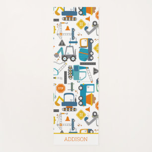 Kids Construction Vehicles Doodle Personalized Yoga Mat