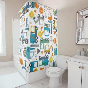 Kids Construction Vehicles Doodle Shower Curtain
