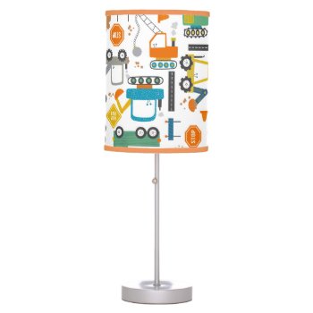Kids Construction Vehicles Doodle Table Lamp by LilPartyPlanners at Zazzle