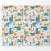 Kids Construction Vehicles Doodle Wrapping Paper (Flat)