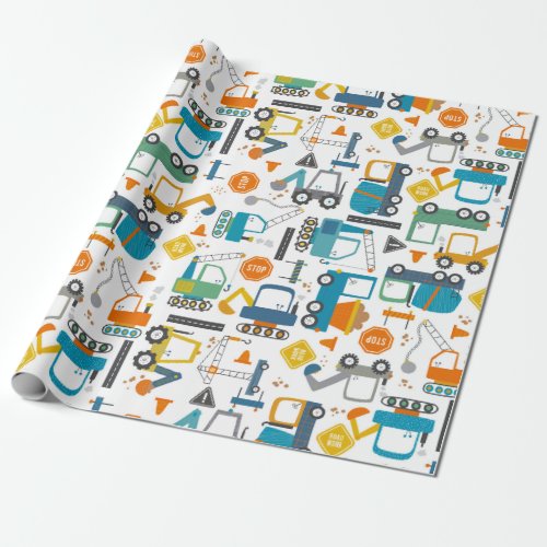 Kids Construction Vehicles Doodle Wrapping Paper