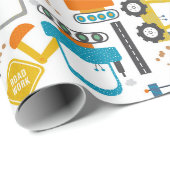 Kids Construction Vehicles Doodle Wrapping Paper (Roll Corner)