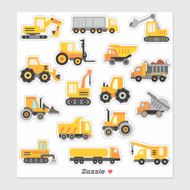 Kids Construction Vehicles Sticker (Sheet)