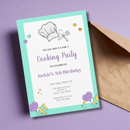 Kids Cooking Baking Birthday Party Invitation 
