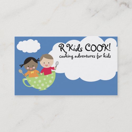 kids cooking flying teacup business cards