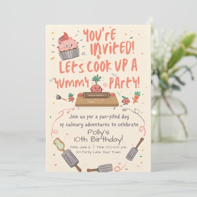 Kids Cooking Party Invitation (Standing Front)