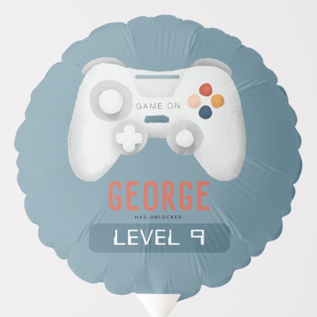 Kids Cool Blue Gaming Birthday Level Balloon (Front)