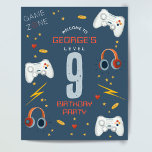 Kids Cool Gaming Birthday Party Welcome Sign<br><div class="desc">This cool and modern video game-themed kids birthday party welcome sign design features a blue gaming cartoon design,  with a controller,  headset,  health hearts,  lightening bolts,  coins,  and stars. The poster can be personalized with your boys name and age. The perfect gamer-themed decor for child's birthday party.</div>