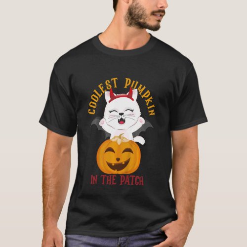 Kids Coolest Pumpkin In The Patch Cat Girls Boys H T_Shirt