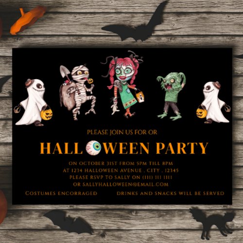 kids costume halloween party  invitation