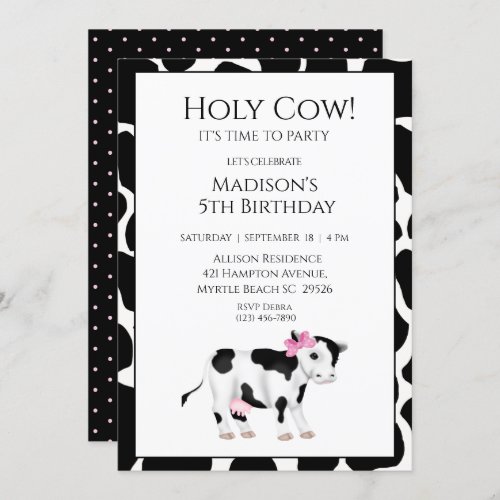 Kids Cow Print Girls Birthday Party Invitation